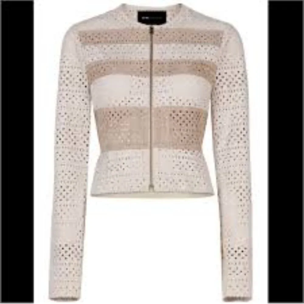 BCBG Perforated Faux Suede Zip Jacket - Picture 1 of 14